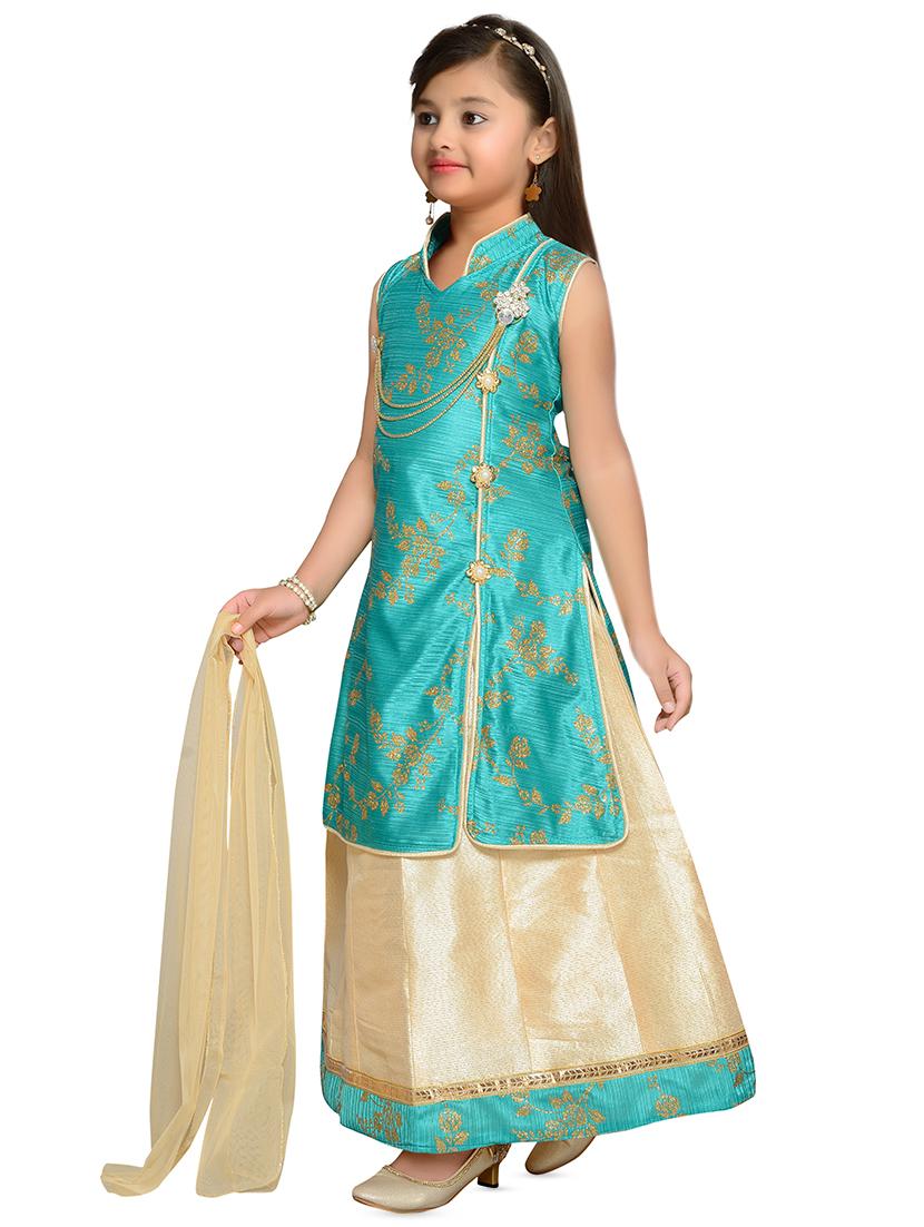 green satin lehnga choli - 16236061 - Zoom Image - 2