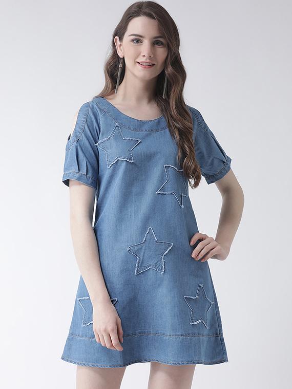 applique a-line cold shoulder dress - 16236812 - Zoom Image - 1