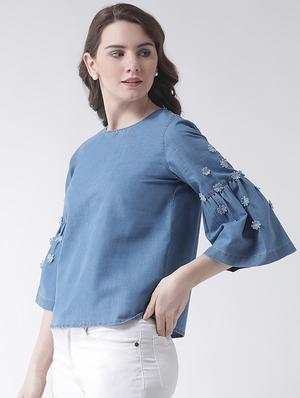 floral patch bell sleeves top - 16236828 - Standard Image - 2