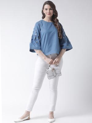 floral patch bell sleeves top - 16236828 - Standard Image - 4