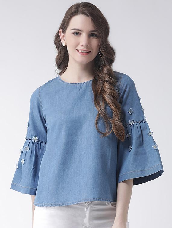 floral patch bell sleeves top - 16236828 - Zoom Image - 1