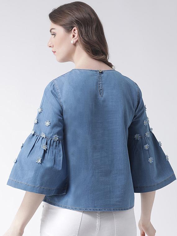 floral patch bell sleeves top - 16236828 - Zoom Image - 3