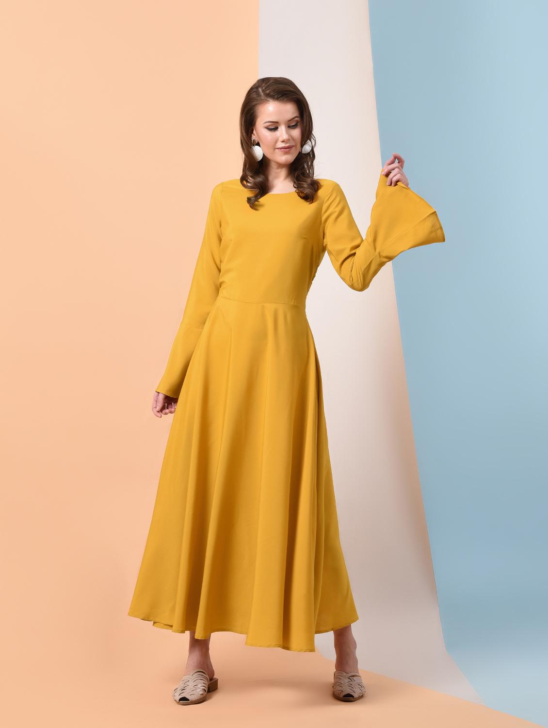 bell sleeved tie back maxi dress - 16237064 - Zoom Image - 1