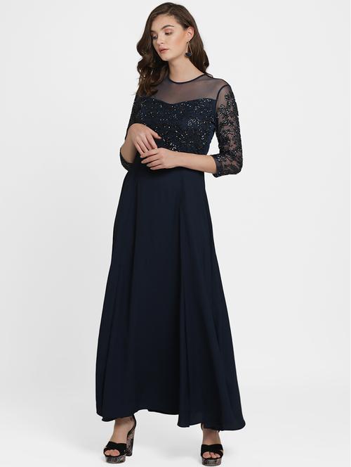 mesh panel embellished gown - 16237258 - Standard Image - 1