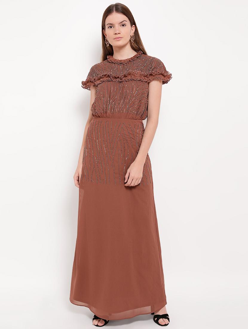 frill detail embellished gown - 16237306 - Zoom Image - 1