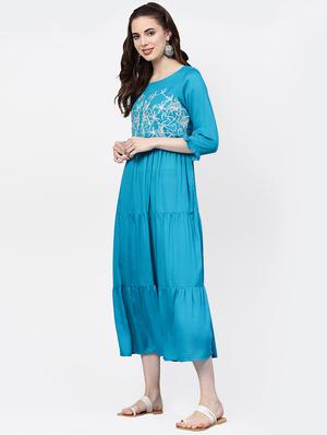 gathered detail embroidered detail a-line dress - 16237440 - Standard Image - 2