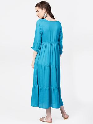 gathered detail embroidered detail a-line dress - 16237440 - Standard Image - 3