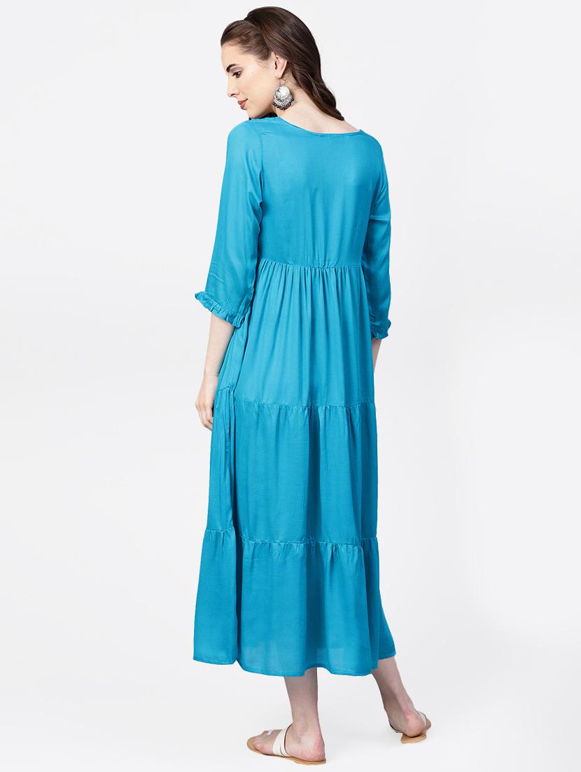 gathered detail embroidered detail a-line dress - 16237440 - Zoom Image - 3