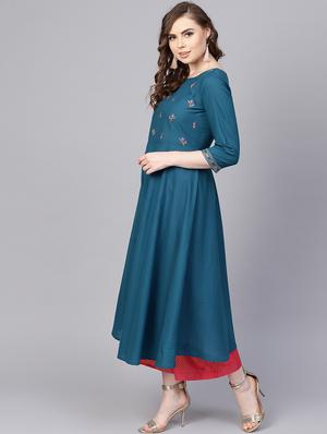 embroidered a-line kurta - 16237448 - Standard Image - 2
