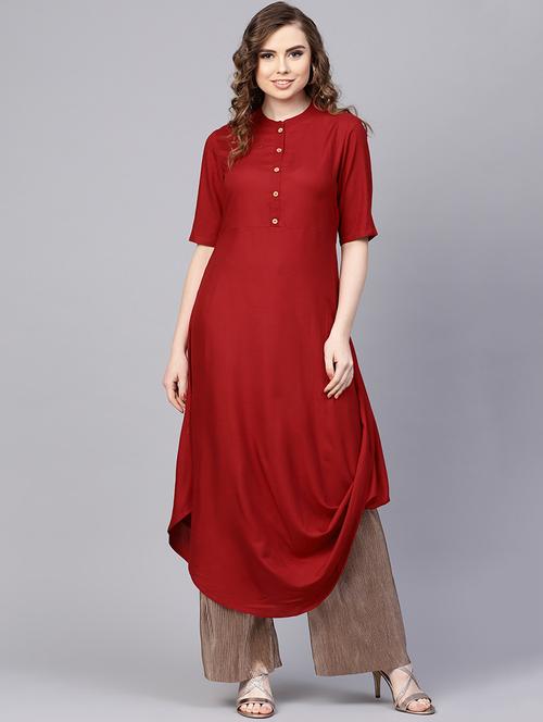 cowl solid button placket kurta - 16237450 - Standard Image - 1