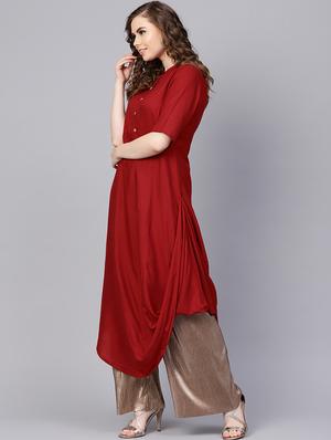 cowl solid button placket kurta - 16237450 - Standard Image - 2
