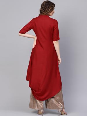 cowl solid button placket kurta - 16237450 - Standard Image - 3