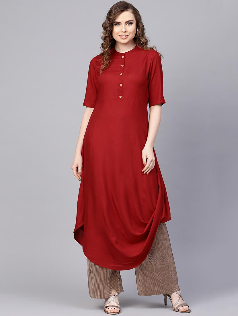cowl solid button placket kurta - 16237450 - Zoom Image - 1