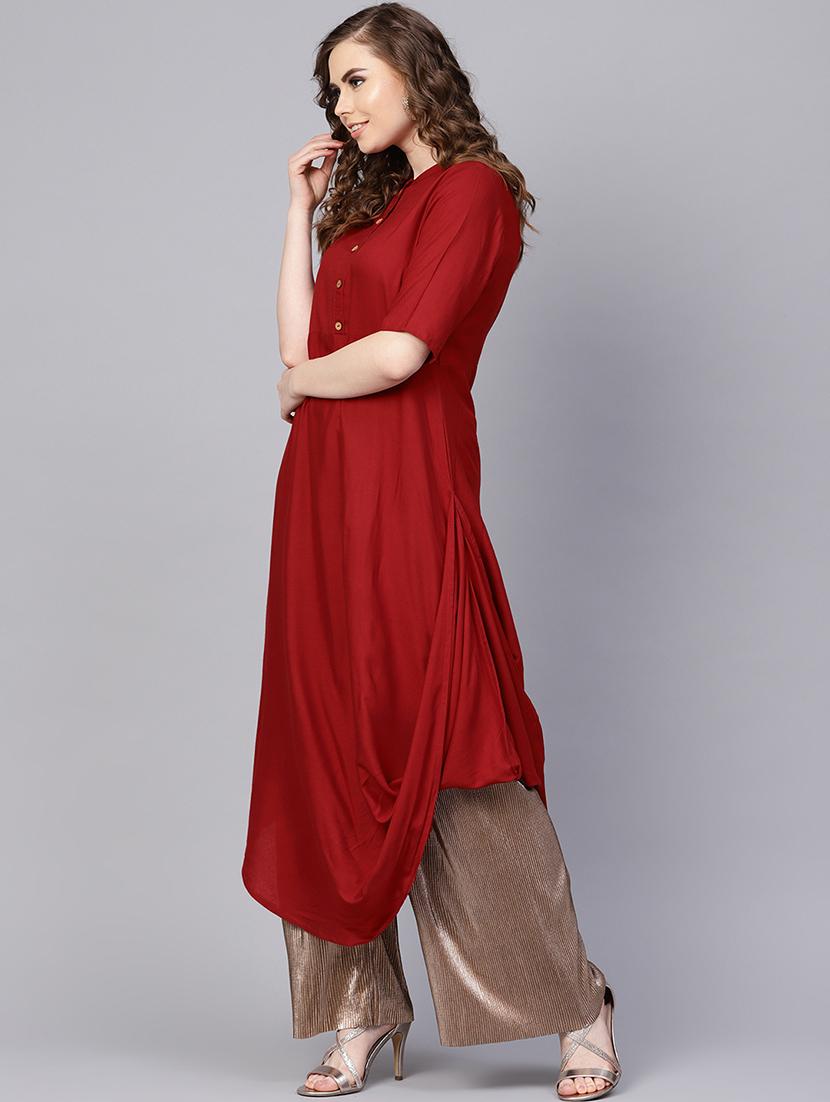 cowl solid button placket kurta - 16237450 - Zoom Image - 2