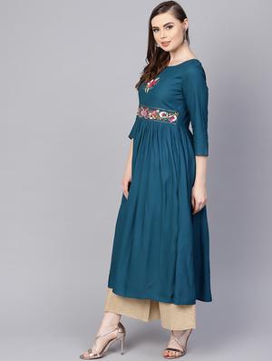 embroidered flared kurta - 16237451 - Standard Image - 2