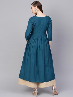 embroidered flared kurta - 16237451 - Standard Image - 3