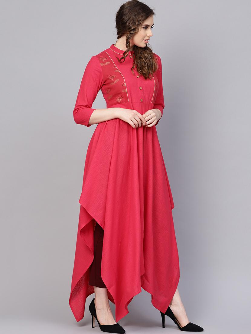 block print asymmetric kurta - 16237452 - Zoom Image - 2