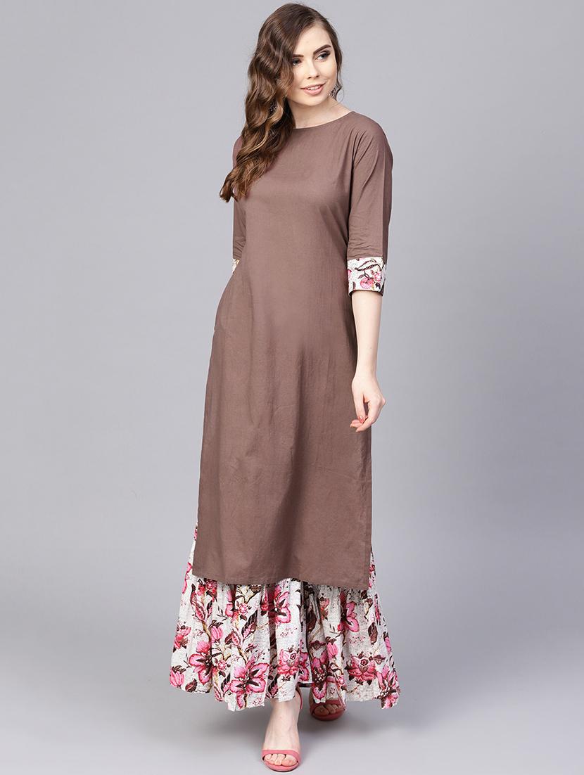 solid kurta with floral sharara set - 16237466 - Zoom Image - 1