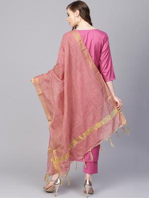 solid kurta with pant & dupatta set - 16237470 - Standard Image - 3
