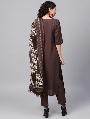 solid kurta pant with printed dupatta set - 16237473 - Standard Image - 3