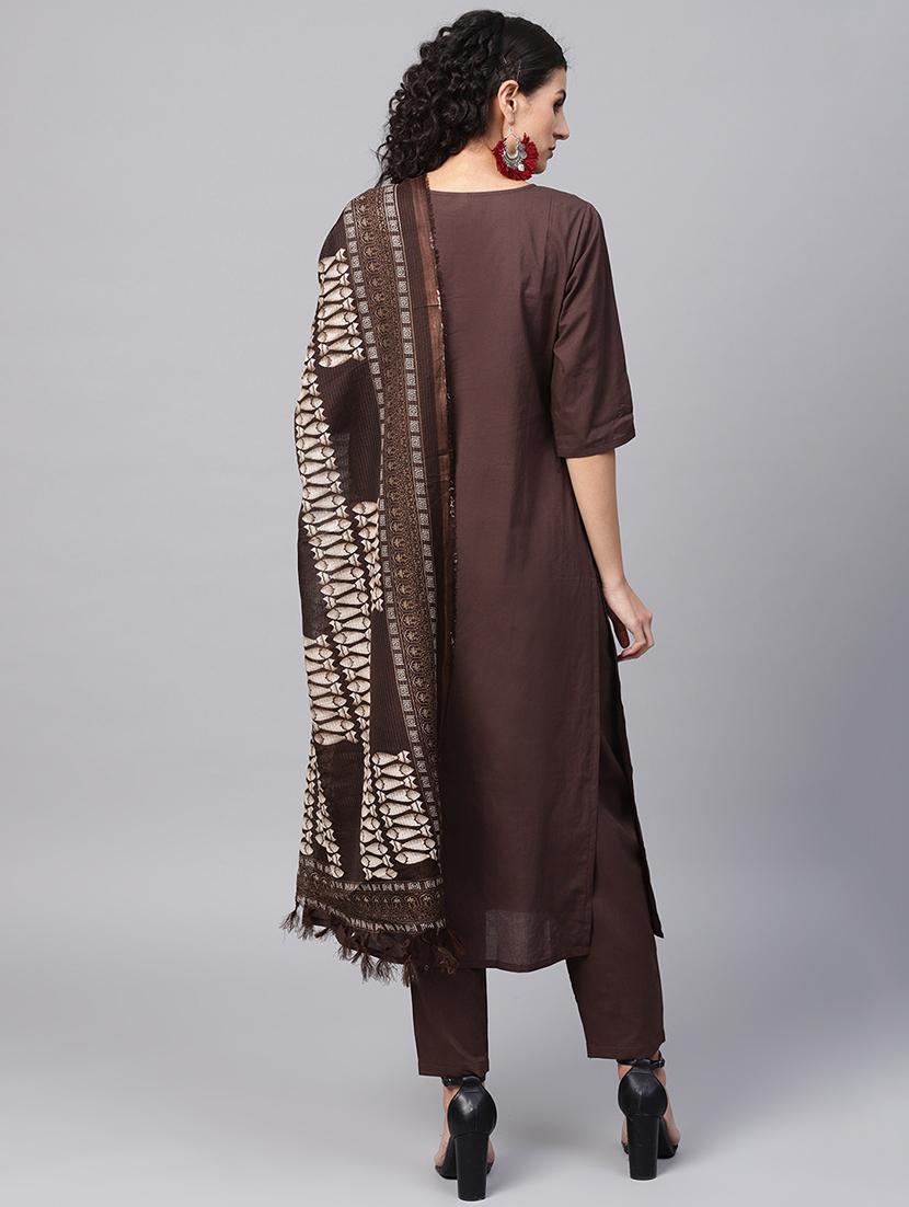 solid kurta pant with printed dupatta set - 16237473 - Zoom Image - 3