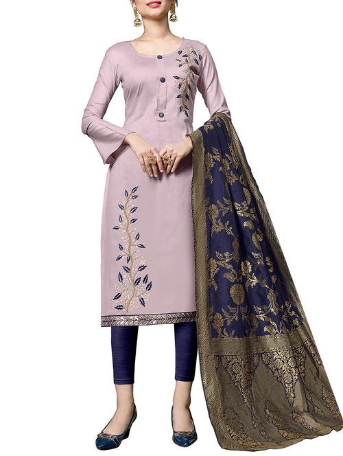 embroidered churidaar unstitched suit - 16237481 - Standard Image - 1