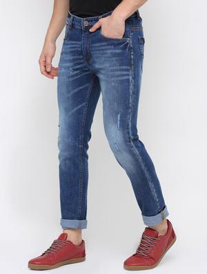 blue cotton blend heavy washed jeans - 16237531 - Standard Image - 2