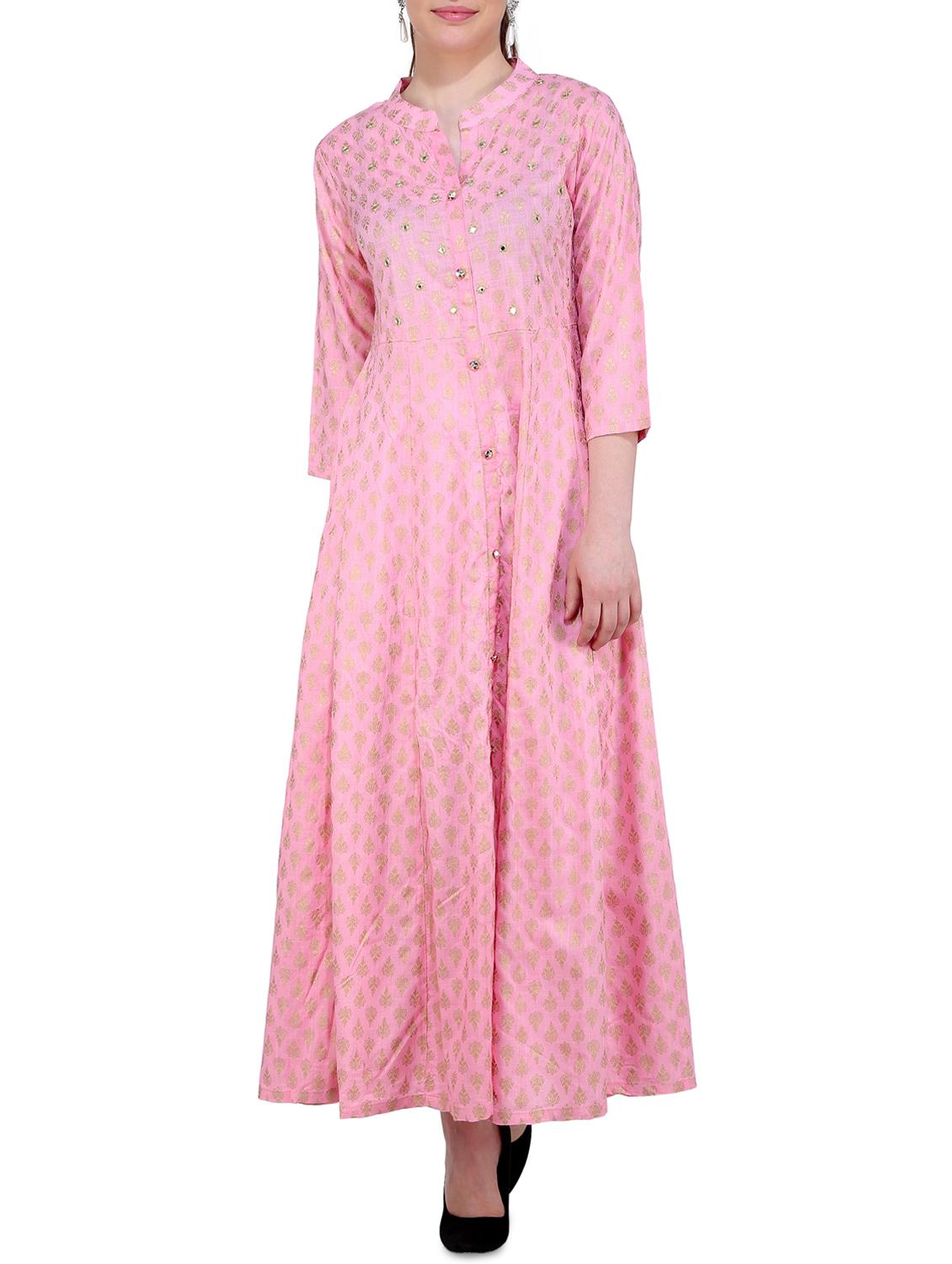 Foil print anarkali kurta - 16239110 - Zoom Image - 1