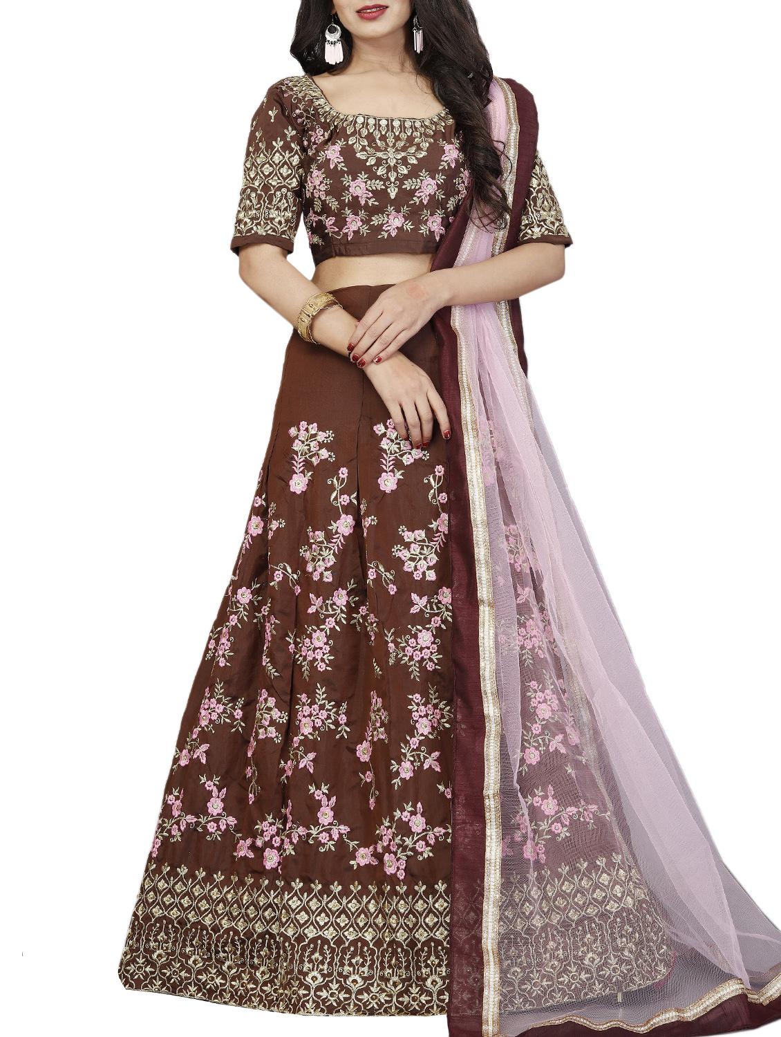 floral embroidered flared lehenga - 16239113 - Zoom Image - 1