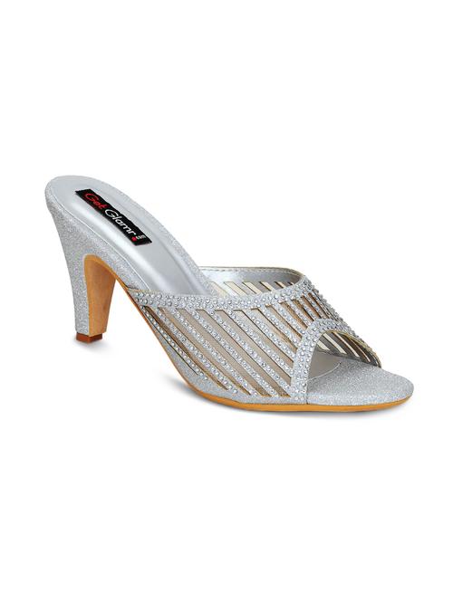 silver slip on sandals - 16239571 - Standard Image - 1