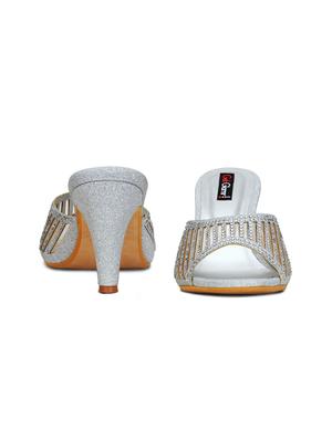 silver slip on sandals - 16239571 - Standard Image - 3