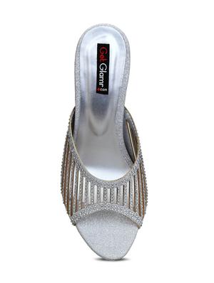 silver slip on sandals - 16239571 - Standard Image - 4