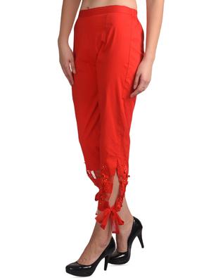 red cotton straight tapered pant - 16239817 - Standard Image - 2