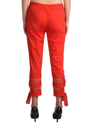 red cotton straight tapered pant - 16239817 - Standard Image - 3