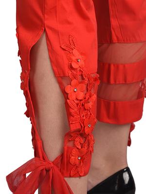 red cotton straight tapered pant - 16239817 - Standard Image - 4