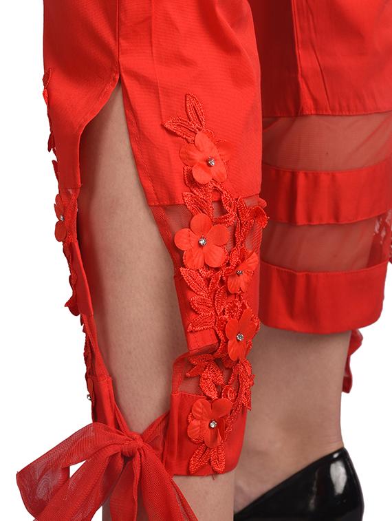 red cotton straight tapered pant - 16239817 - Zoom Image - 4