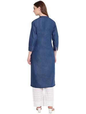 embroidered denim straight kurta - 16239875 - Standard Image - 3