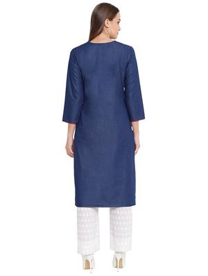 embroidered denim straight kurta - 16239877 - Standard Image - 3