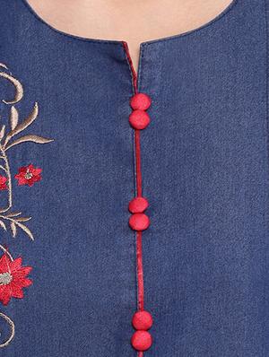 embroidered denim straight kurta - 16239877 - Standard Image - 4