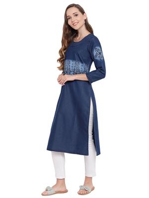 printed denim kurta with jacket - 16239881 - Standard Image - 2