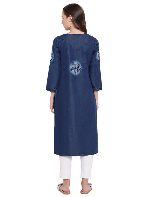 printed denim kurta with jacket - 16239881 - Zoom Image - 3