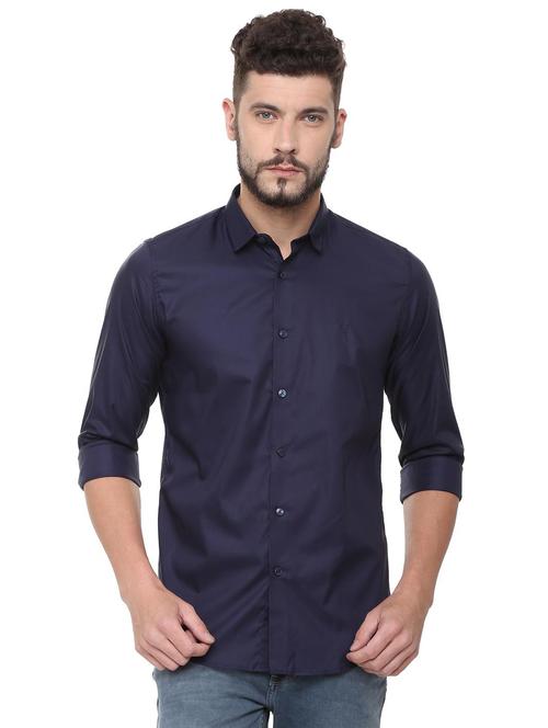 navy blue cotton casual shirt - 16240167 - Standard Image - 1