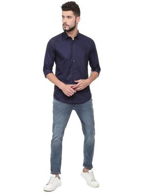 navy blue cotton casual shirt - 16240167 - Standard Image - 3