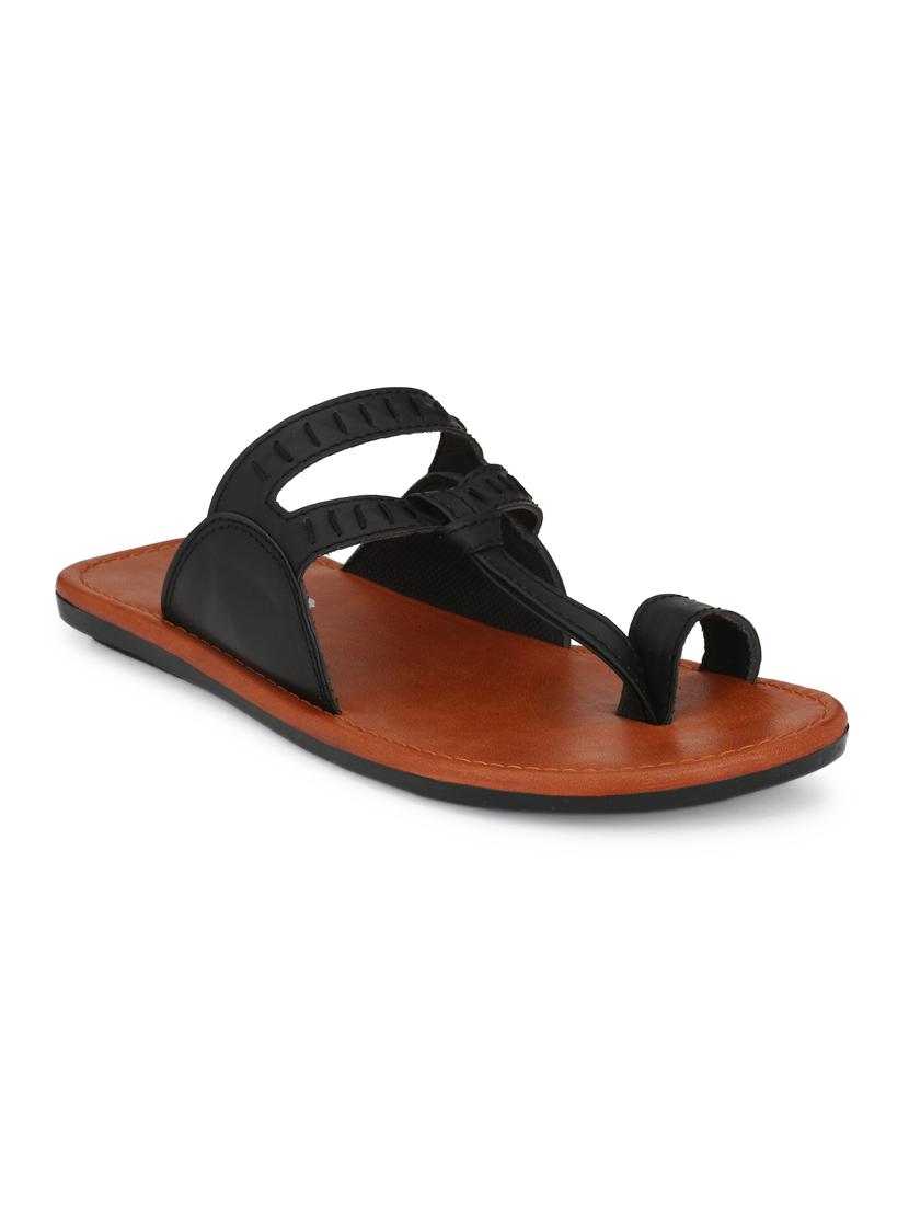 black leatherette slip on slippers - 16241397 - Zoom Image - 1