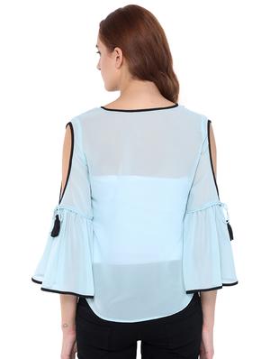 contrast piped bell sleeved top - 16241701 - Standard Image - 3