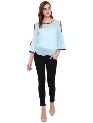 contrast piped bell sleeved top - 16241701 - Standard Image - 4