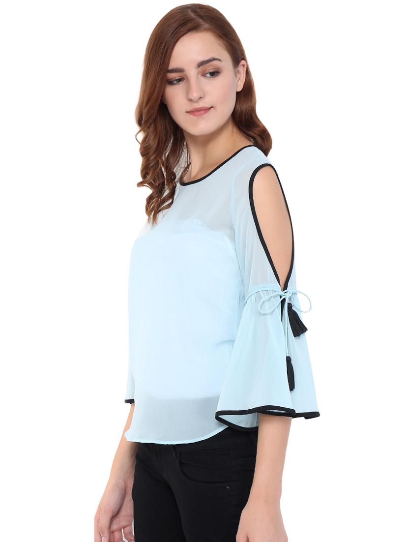 contrast piped bell sleeved top - 16241701 - Zoom Image - 2