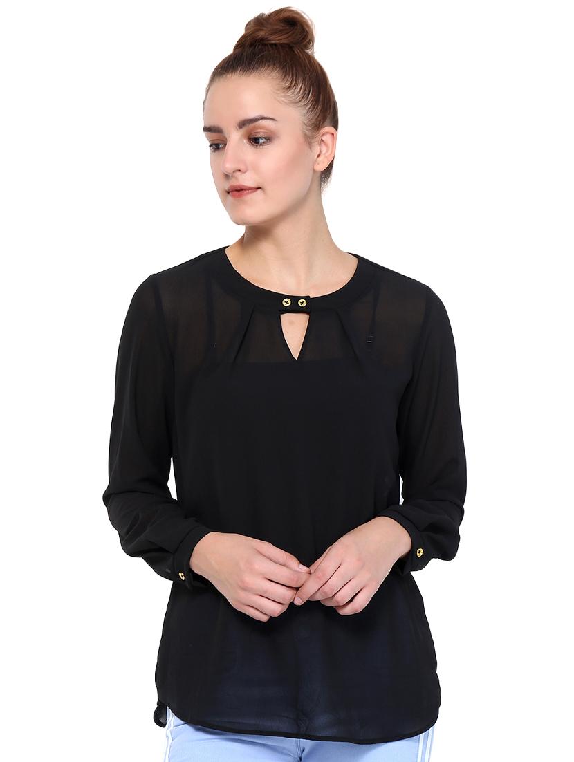pleat detail keyhole neck top - 16241722 - Zoom Image - 1
