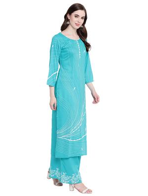 printed kurta with palazzo set - 16242094 - Standard Image - 2