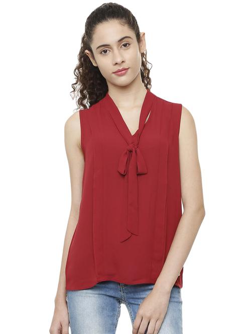 tie front pleated top - 16242246 - Standard Image - 1